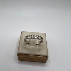 Forever White Metal Band Ring with Clear Stones Size‎ 9 Elegant Jewelry